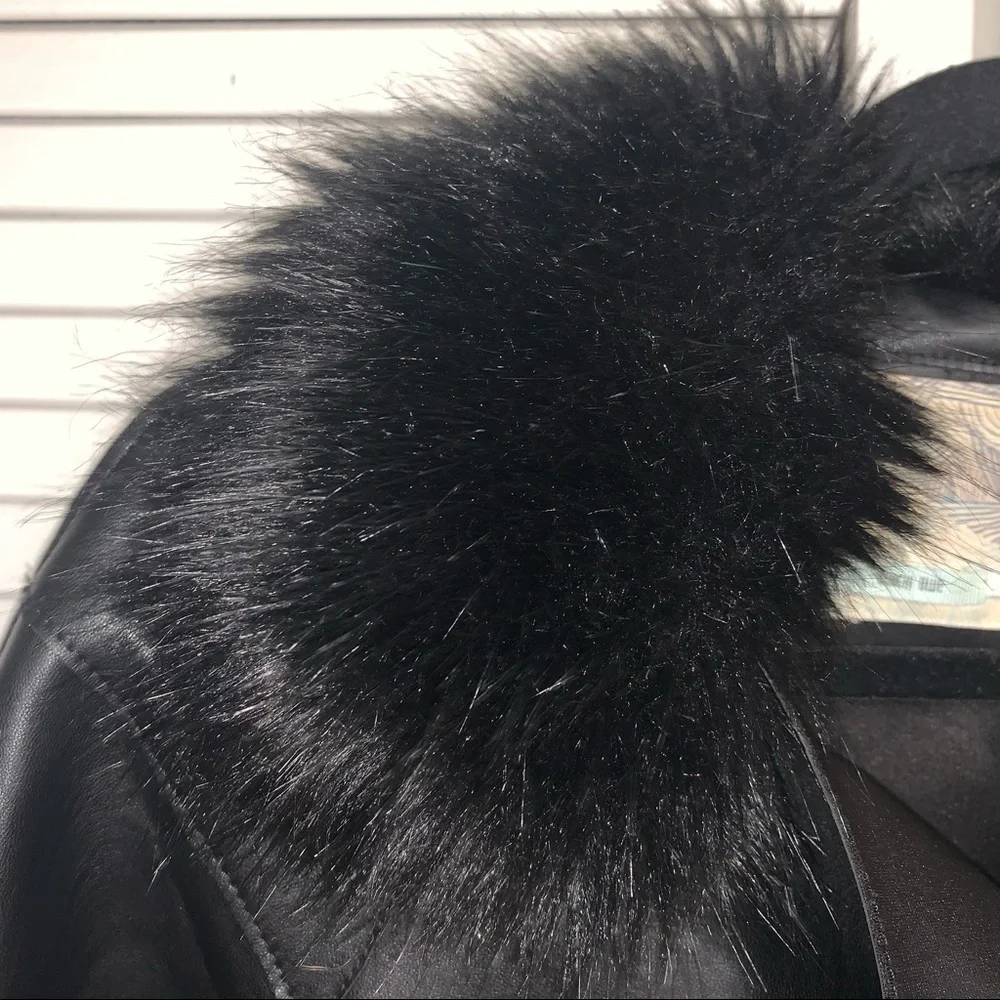 Kimchi Blue Faux Leather Black Jacket with Faux Fur Neck - Picture 4 of 12